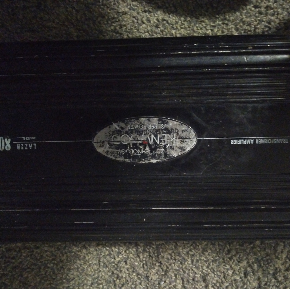 Kenwood amp and 12 inch speakers in box
